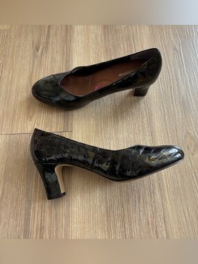 VTG Ros Hommerson Heels Black Embossed Leather Pumps Women 7 Office Designer 80s